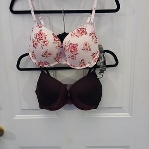 2 Kathy Ireland Floral Pink and Brown Lace Women's Bra Bundle